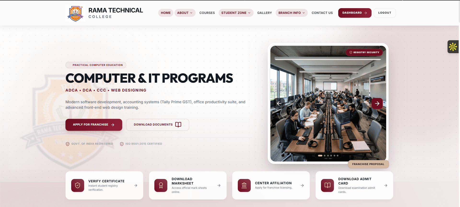Rama Technical College — Student & Franchise Management SaaS Screenshot 1